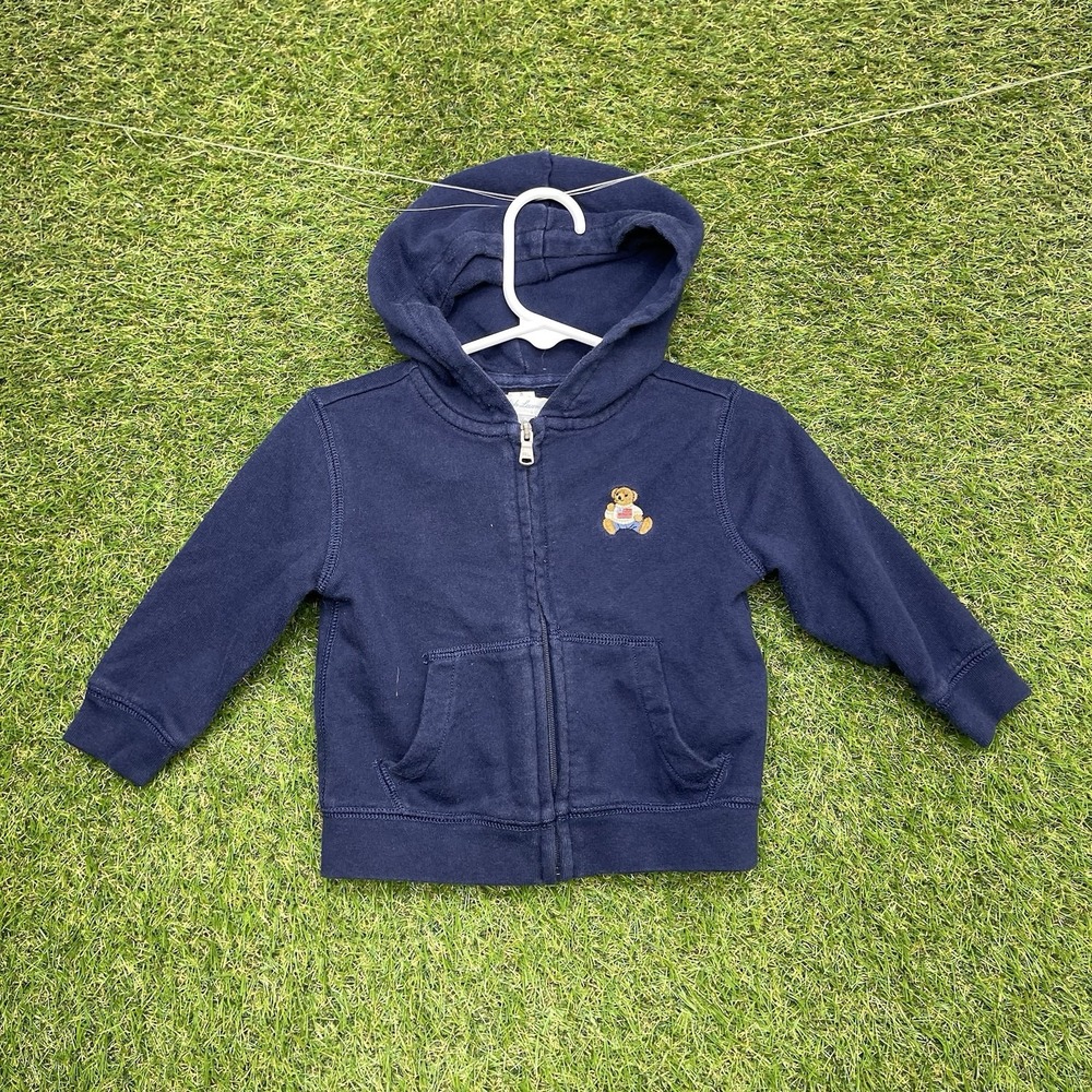 Ralph Lauren Sweatshirt Infant 12 Months Blue Zip Hoodie Bear Logo Fleece Solid